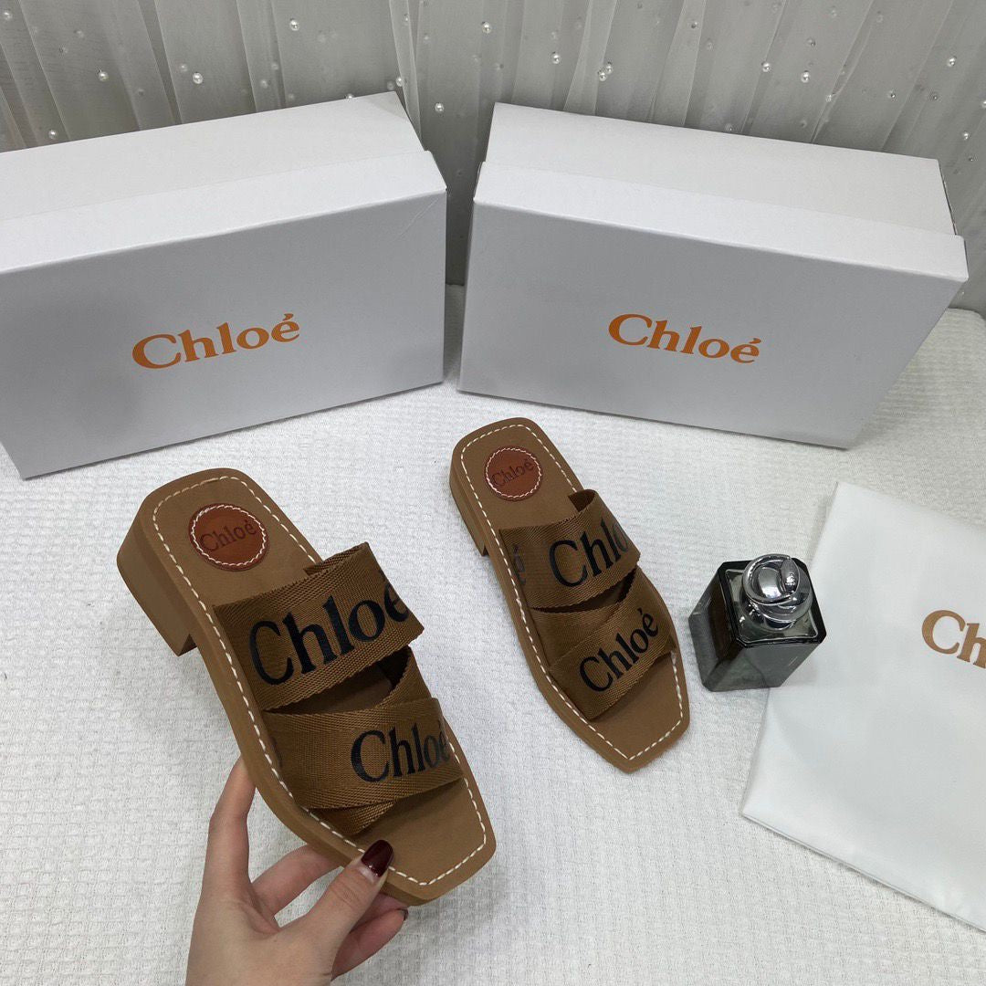 CHLOE PREMIUM WOODY MID HEEL SLIDE