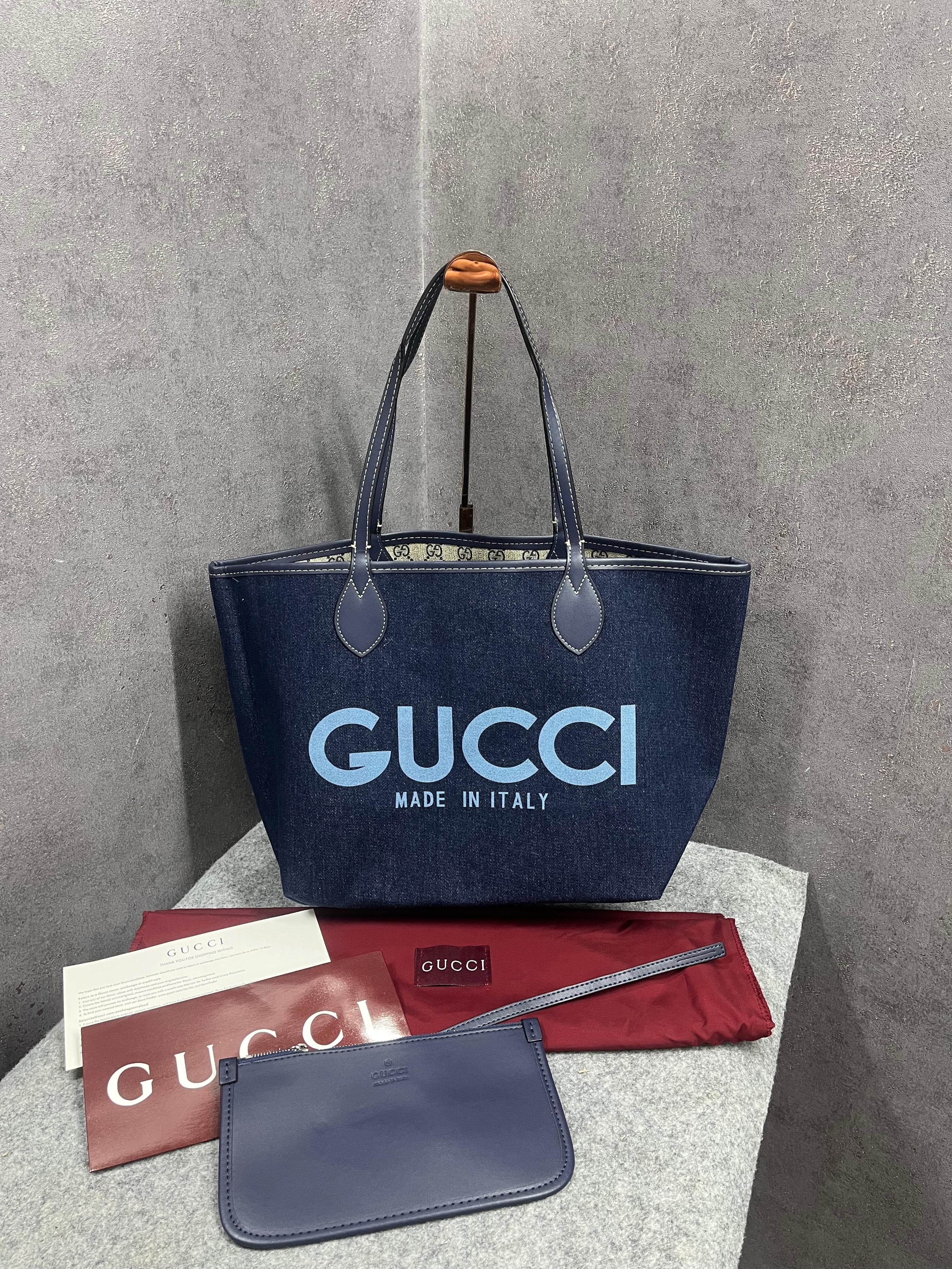GUCCI GG TOTISSIMA SUPREME REVERSIBLE DENIM BLUE TOTE