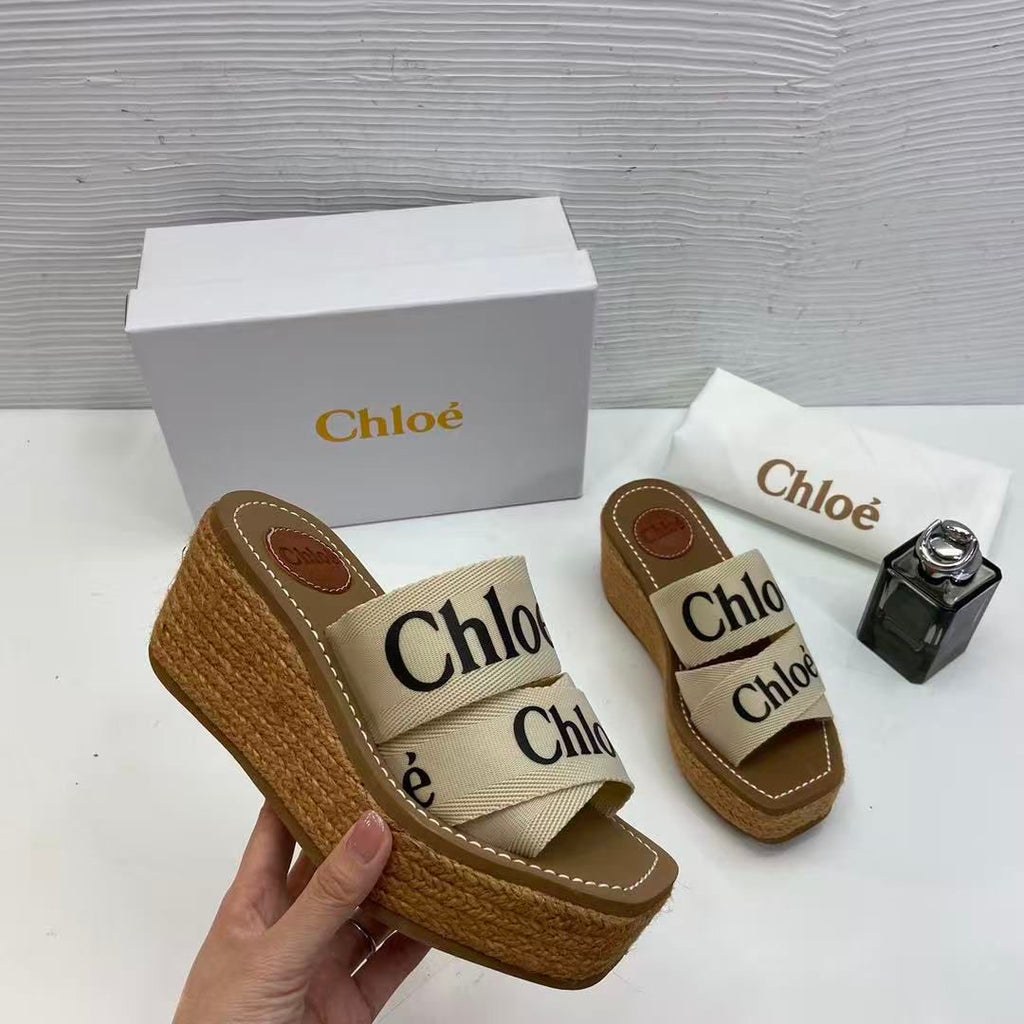 CHLOE WOODY WEDGE ESPADRILLE SANDALS
