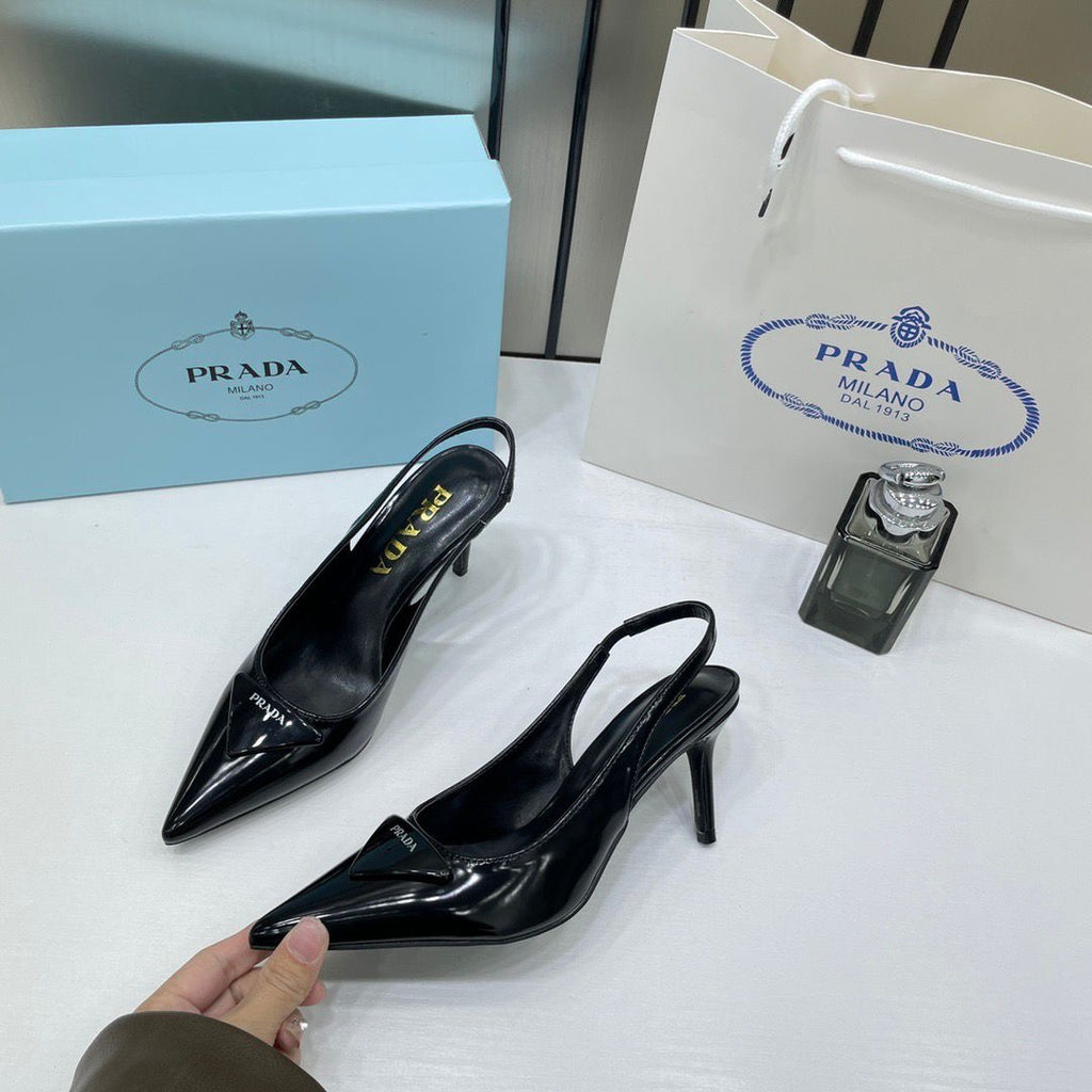 PRADA PATENT LEATHER SLINGBACK PUMPS BLACK