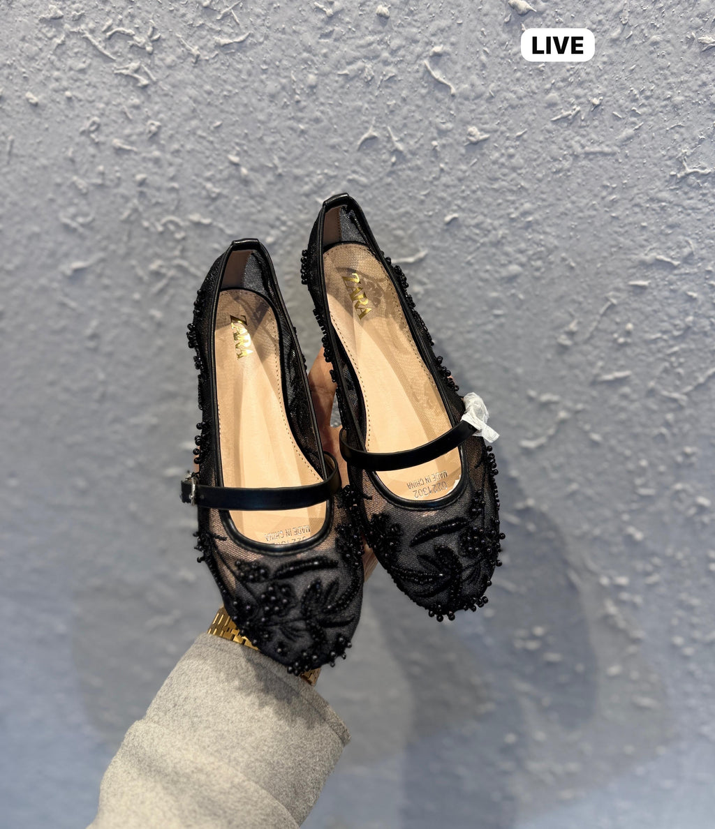ZARA EMBROIDERED PEARLS BALLET FLATS
